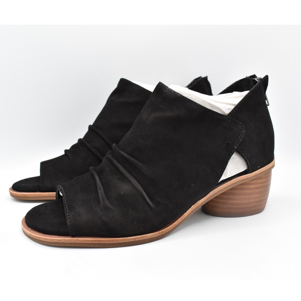 Sofft Womens Size 7 Shoe Catelyn Heeled Black Suede Zip Open Toe Sandals Shoes